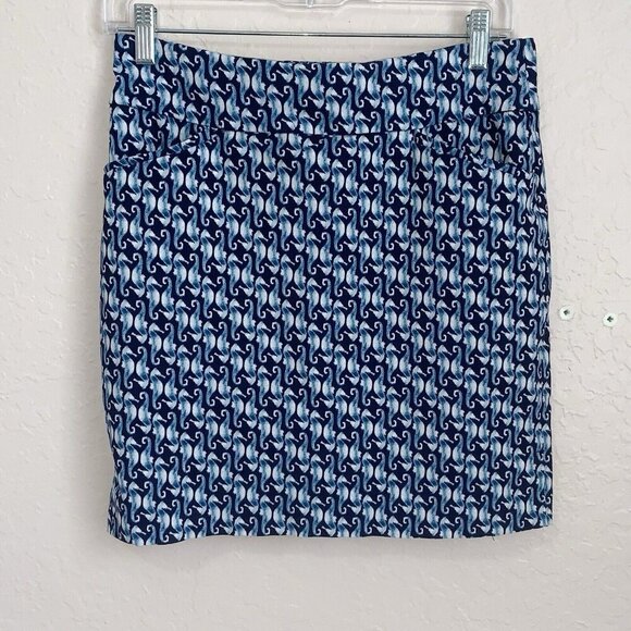 Chico’s Perfect Stretch Skort Womens Small Pull On Blue Seahorse Print Pockets - Picture 1 of 10